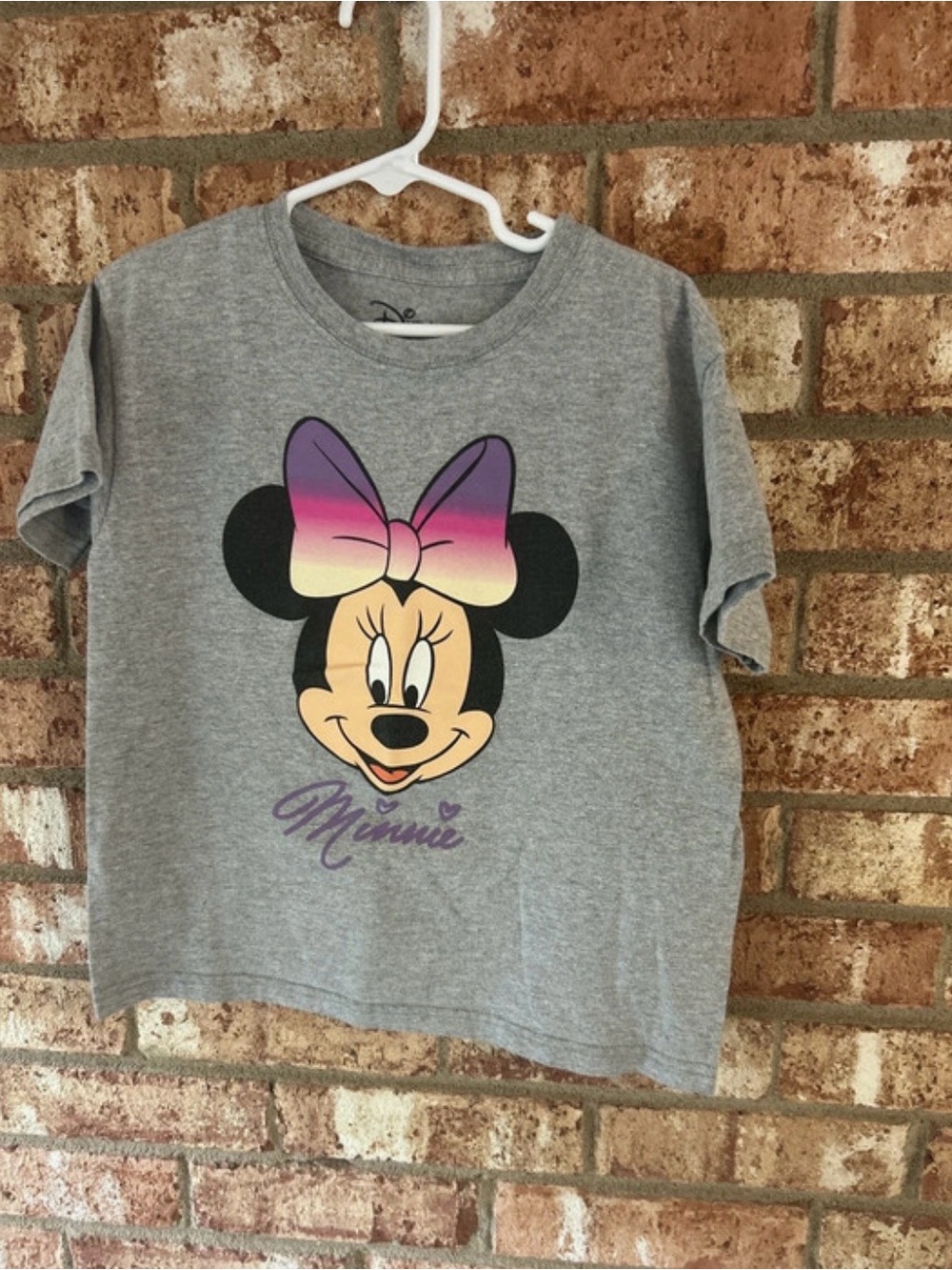 Girl’s Size 7 Disney Gray Kids Tee with Minnie Mouse and Purple Ombre Bow